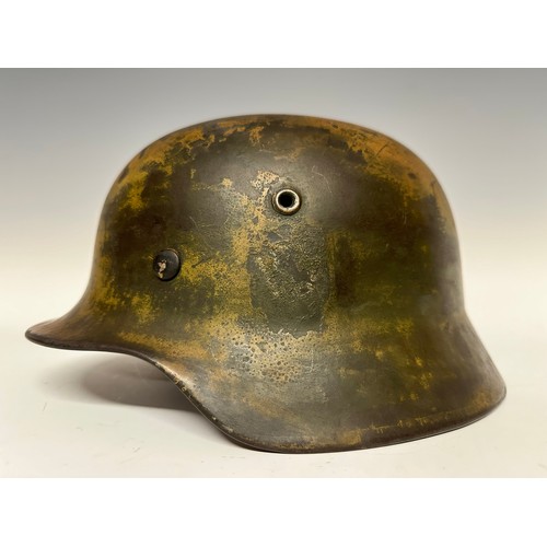 3286 - WW2 Third Reich Camo Double Decal Police M40 Steel Helmet. Shell is maker and size marked 