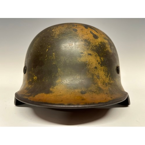 3286 - WW2 Third Reich Camo Double Decal Police M40 Steel Helmet. Shell is maker and size marked 