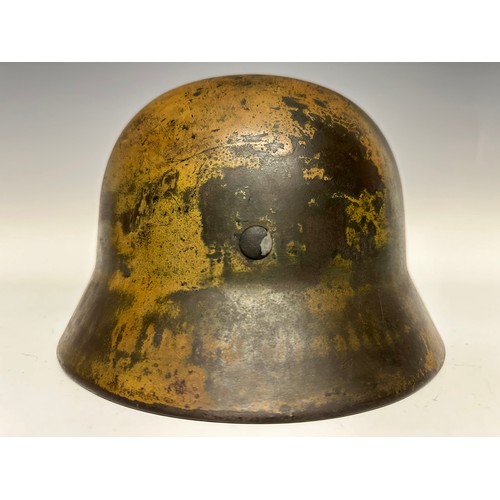 3286 - WW2 Third Reich Camo Double Decal Police M40 Steel Helmet. Shell is maker and size marked 