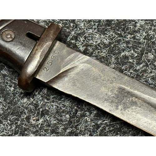 3287 - WW2 Third Reich K98 Bayonet with heavily ground blade 235mm in length, serial number 2596, maker mar... 