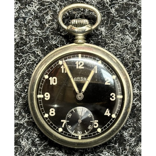 3290 - WW2 Third Reich Heer Issue Pocket Watch ARSA Calibre 239. Chrome plated case, Black enamel dial with... 