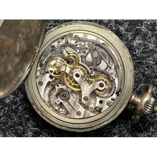 3291 - WW2 Third Reich Kriegsmarine Minvera 19/CH9 Chronograph Pocket Watch. Black dial with Luminous Arabi... 