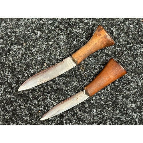 3297 - Gurhka Kukri knife with single edged blade 290mm in length, no makers mark. Wooden grips. Steel pomm... 