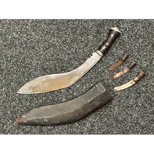 3305 - Kukri Knife with single edged plated blade with punch mark decoration 280mm in length. Wooden grip w... 