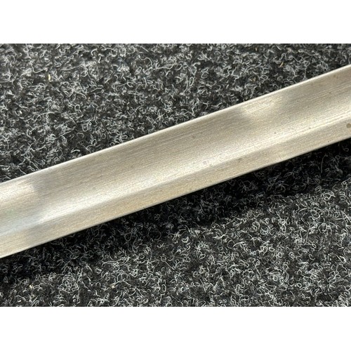 3307 - Sword with single edged fullered blade 907mm in length, marked 