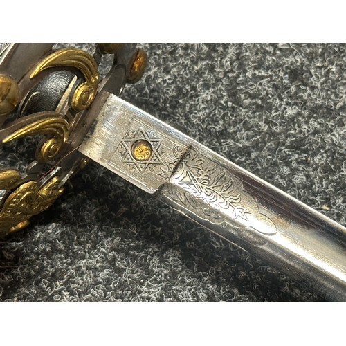 3311 - Reproduction Victorian British Officers Sword with  singled edged fullered plated and etched blade w... 