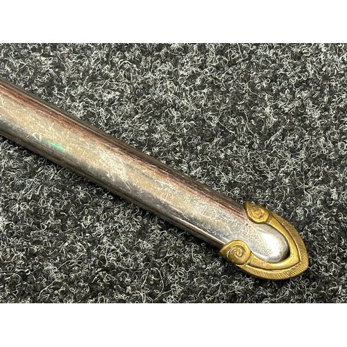 3311 - Reproduction Victorian British Officers Sword with  singled edged fullered plated and etched blade w... 