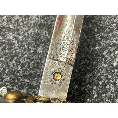 3311 - Reproduction Victorian British Officers Sword with  singled edged fullered plated and etched blade w... 