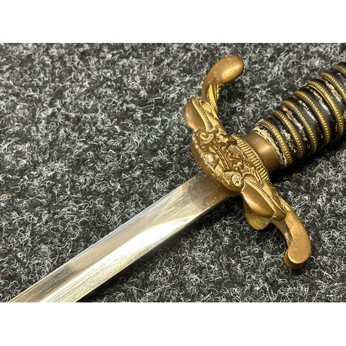 3315 - American Fraternal Sword with double edged blade with etched panel with owners name 