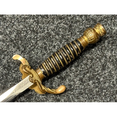 3315 - American Fraternal Sword with double edged blade with etched panel with owners name 