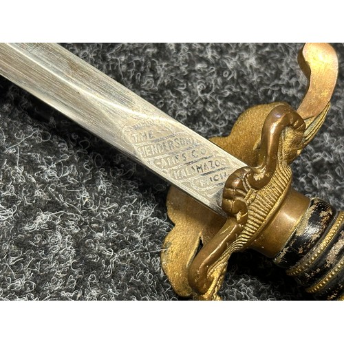 3315 - American Fraternal Sword with double edged blade with etched panel with owners name 