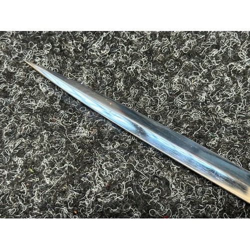 3315 - American Fraternal Sword with double edged blade with etched panel with owners name 