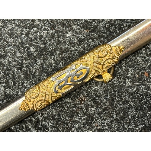 3315 - American Fraternal Sword with double edged blade with etched panel with owners name 