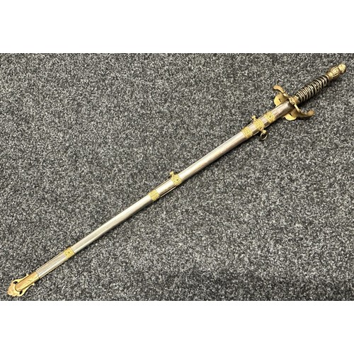 3315 - American Fraternal Sword with double edged blade with etched panel with owners name 