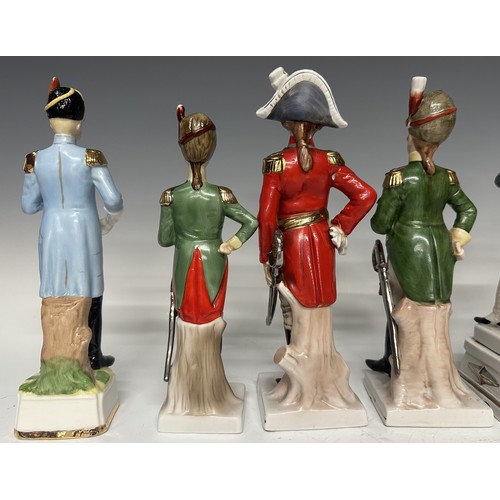 3320 - A set of eight continental ceramic French military figurines of the Napeoleonic Era. Average height ... 