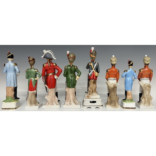 3320 - A set of eight continental ceramic French military figurines of the Napeoleonic Era. Average height ... 