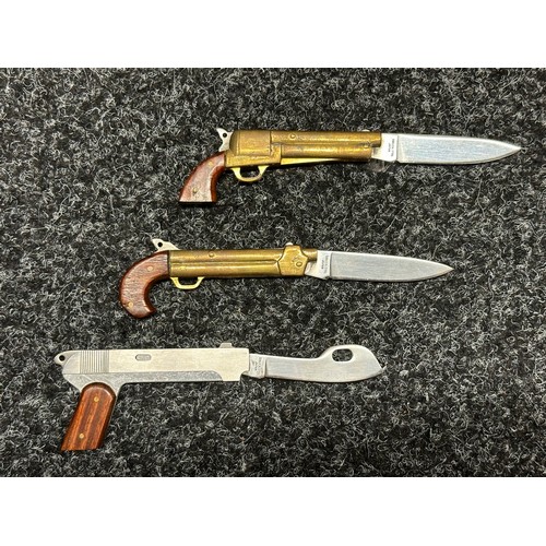 3334 - Three Novelty Penknives in the form of Pistols by Parker Cutlery. Each with blades 60mm long blades ... 