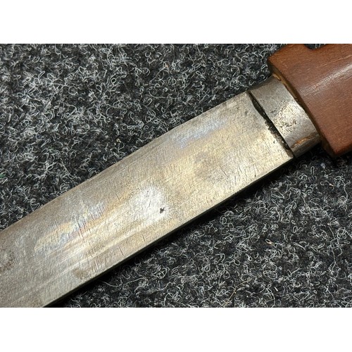 3336 - Dagger with single edged blade 245mm in length. No markings. Wooden grip. Overall length 370mm. Comp... 