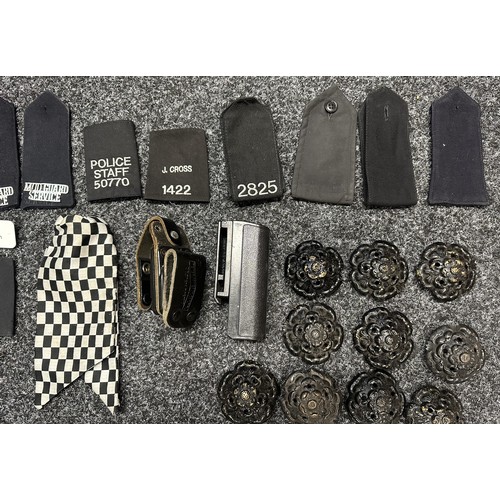 3343 - Collection of Police insignia to include helmet fittings, shoulder straps, ERII Buttons, WPC scarf, ... 