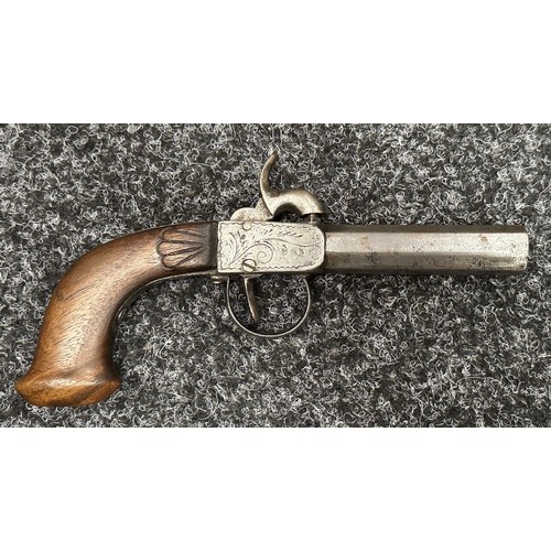 3352 - Percussion cap pocket pistol with 72mm long barrel, no markings. Action does not hold either at full... 