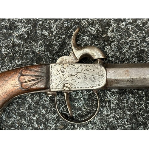 3352 - Percussion cap pocket pistol with 72mm long barrel, no markings. Action does not hold either at full... 