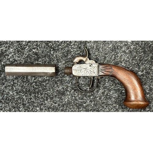 3352 - Percussion cap pocket pistol with 72mm long barrel, no markings. Action does not hold either at full... 