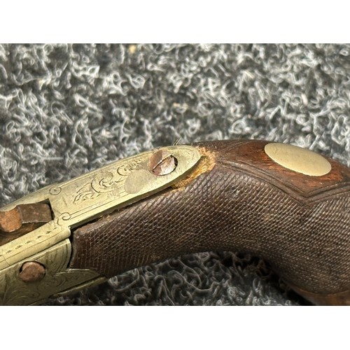 3354 - Percussion cap pocket pistol with 59mm long barrel which will unscrew, English Proof marks. Action a... 