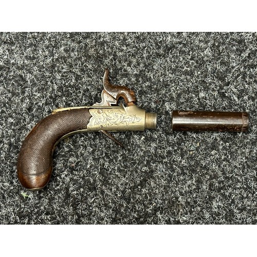 3354 - Percussion cap pocket pistol with 59mm long barrel which will unscrew, English Proof marks. Action a... 