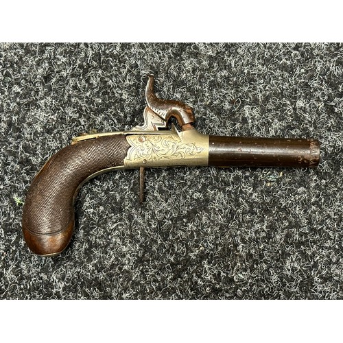 3354 - Percussion cap pocket pistol with 59mm long barrel which will unscrew, English Proof marks. Action a... 