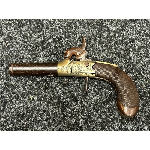 3354 - Percussion cap pocket pistol with 59mm long barrel which will unscrew, English Proof marks. Action a... 