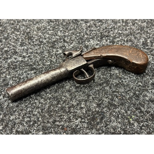 3356 - Percussion Cap Pistol with 70mm long barrel, bore approx. 10mm, English proof marks, no makers mark.... 