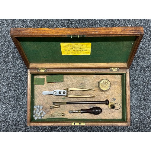 3360 - Wooden Pistol Box with Tranters Patent Bullet Mould in .30cal, Nipple Wrench, Wooden Cleaning Rod, B... 