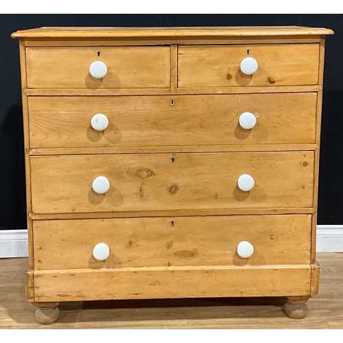 103 - A late Victorian pine chest, of two short and three long drawers, 100cm high, 101.5cm wide, 49cm dee... 