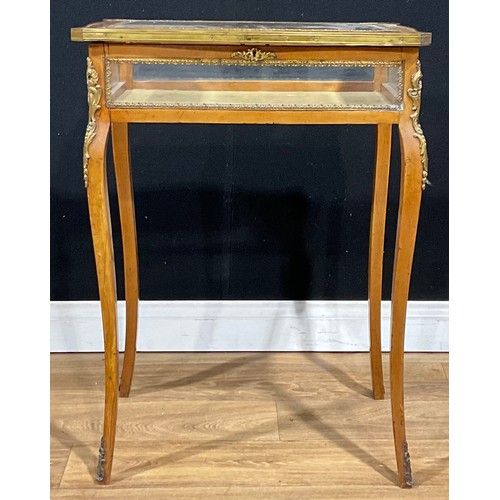 110 - A Louis XV Revival brass mounted mahogany bijouterie table, 80cm high, 58.5cm wide, 38cm deep, early... 