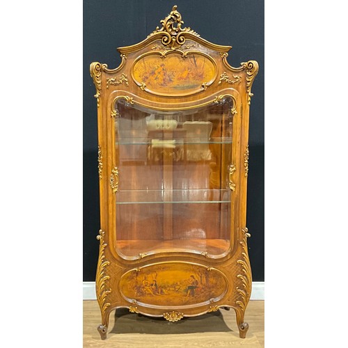 111 - A Louis XV style parcel-gilt walnut vitrine, the panels decorated in the vernis Martin taste, glazed... 