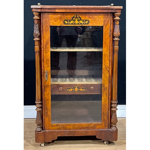 115 - A Victorian walnut and marquetry music room pier cabinet, 100cm high, 62cm wide, 40cm deep