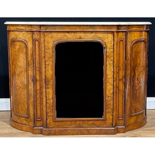 118 - A Victorian walnut side cabinet, marble top, 86cm high, 123cm wide, 39cm deep