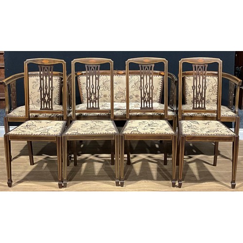 200 - An Edwardian ivorine strung seven-piece salon suite, comprising sofa, a pair of elbow chairs and fou... 