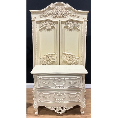 212 - A contemporary French provincial style armoire or wardrobe, 202cm high, 114cm wide, 58cm deep; a sim... 