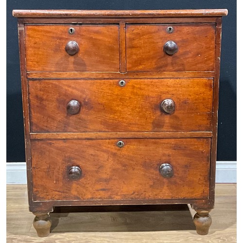 409 - A 19th century mahogany chest, of two short and two long drawers, later feet, 96cm high, 82cm wide, ... 