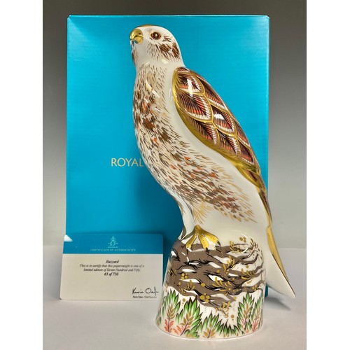 187 - A Royal Crown Derby paperweight, Buzzard, limited edition 65/750, gold stopper, 19.5cm, printed mark... 