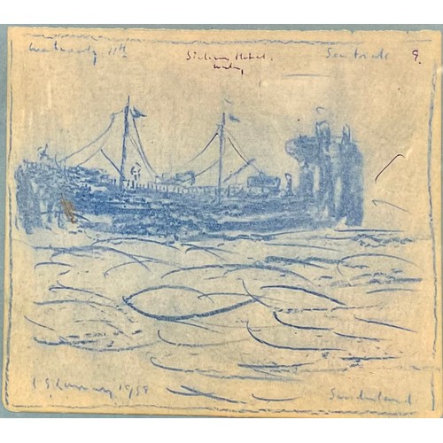 346 - After L. S. Lowry (1887-1976) 
Trawler, Sunderland 
signed, dated 1958, crayon, 16cm x 18cm