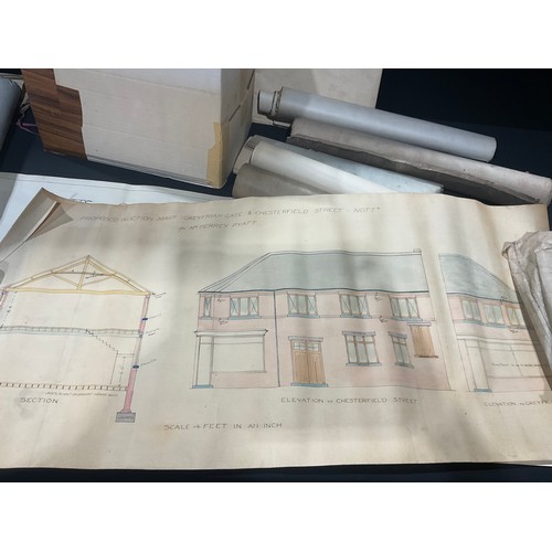 380 - A box of QV - 1930's maps, blueprints, relating to Nottingham County Council, Lenton, Radford, West ... 