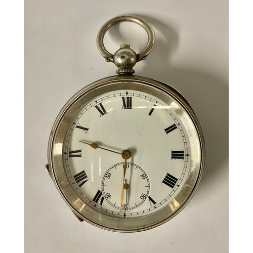 483 - A George V 925 silver open face pocket watch, Roman numerals on enamel dial, subsidiary seconds dial... 