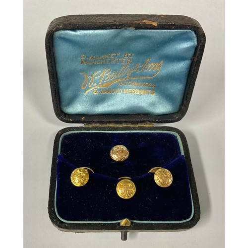 494 - A composed set of four 10ct gold collar studs, comprising three 11mm diameter studs and one 16mm dia... 