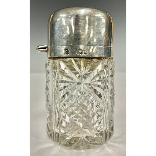 96 - An Edwardian silver hobnail cut scent bottle, hinged cover enclosing a stopper, 7cm high, William Hu... 