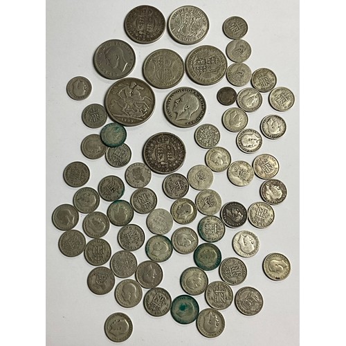 529 - Seven pre 47 silver half crowns; a quantity of pre 1947 silver sex pence pieces; a ten cent coin, 19... 