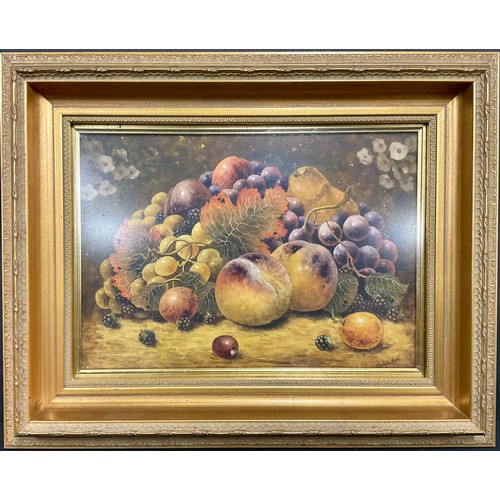 543 - Christopher Hughes (former Royal Worcester artist), Ripe Fruit on Mossy Bank, signed, watercolour, 2... 