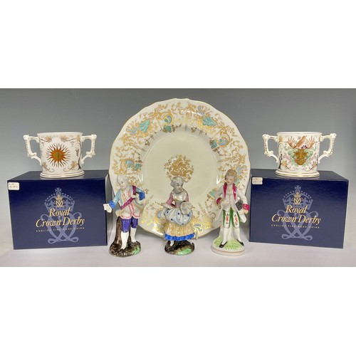 554 - A Royal Crown Derby Vernal Equinox loving cup, another Autumnal, both boxed;  Royal Cauldon Gainsbor... 