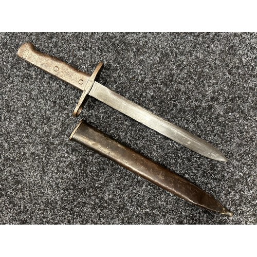 3180 - WW1 Imperial German Ersatz Bayonet, unfullered plain blade 233mm in length, no makers mark. Crossgua... 